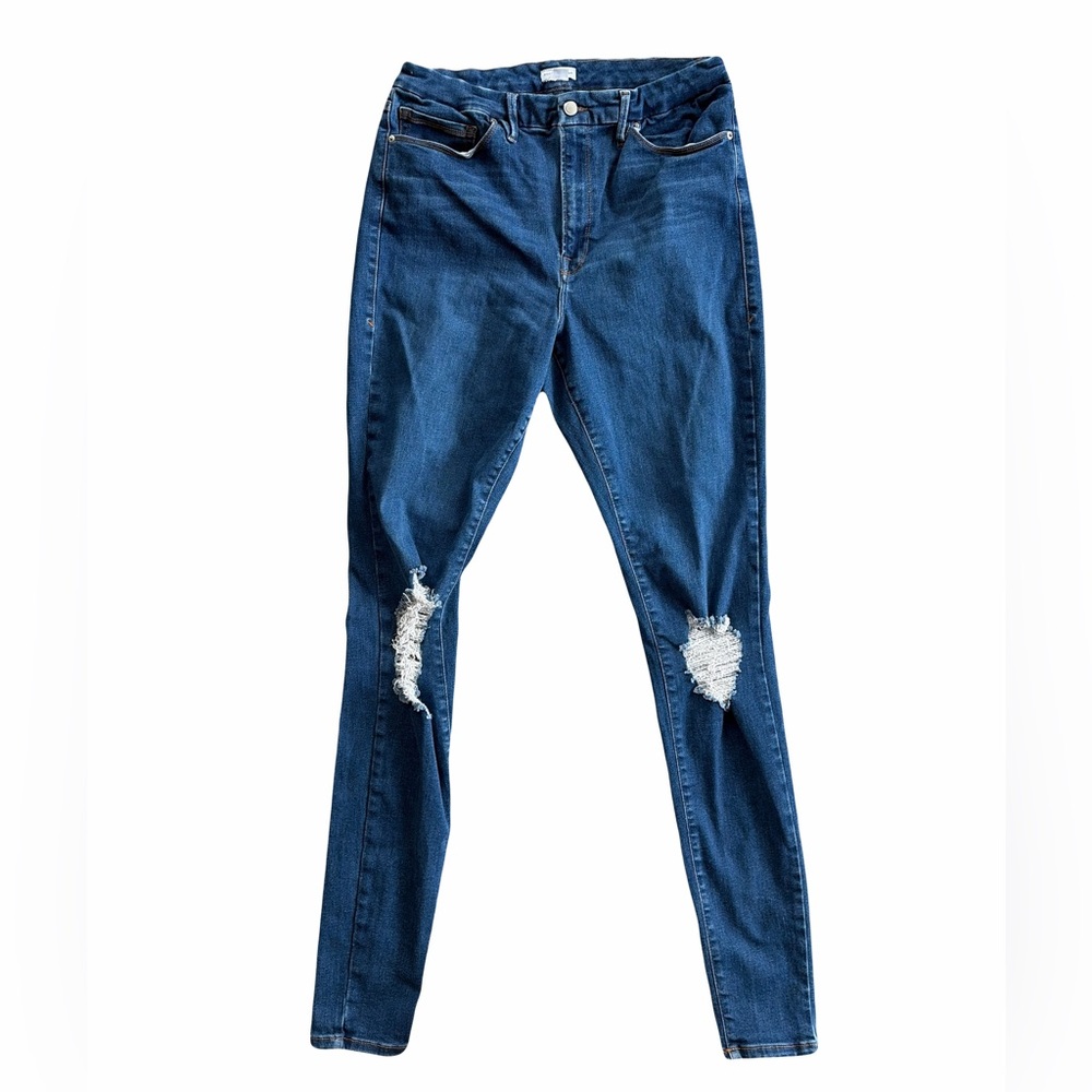 Good American Dark Blue Distressed Skinny Jeans